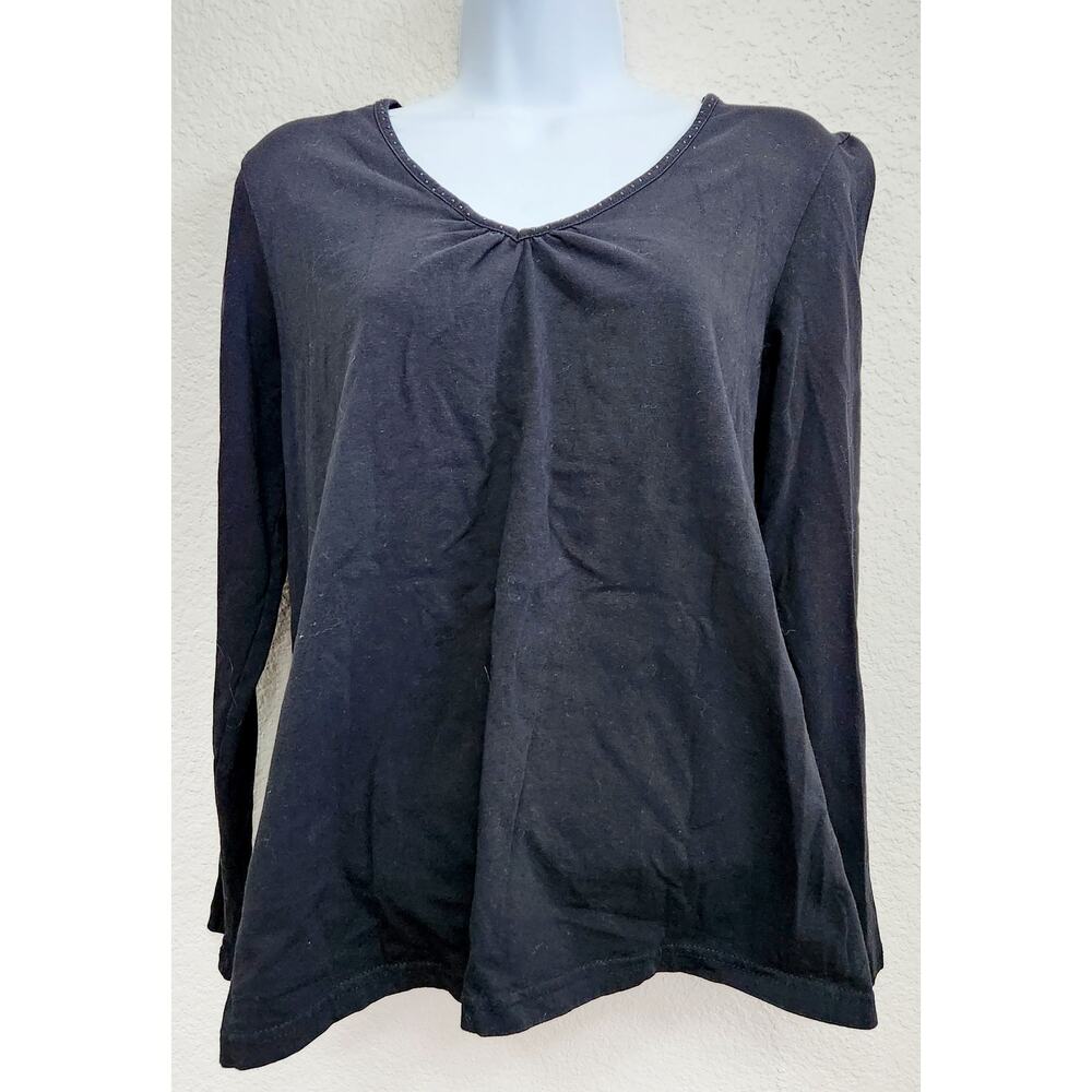Announcements Maternity Black Pleated V Neck Top Medium Lightweight Stretch Soft